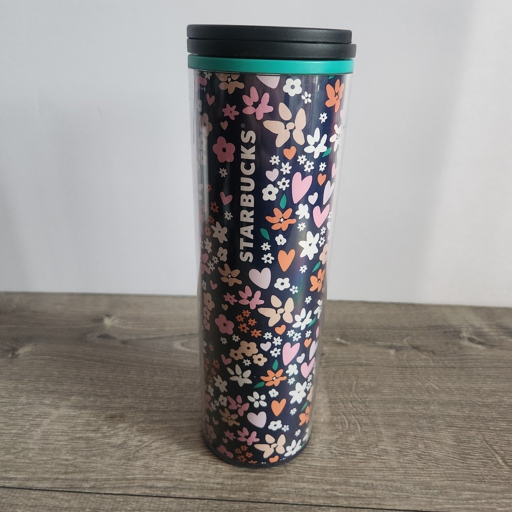 2018 Starbucks Valentines Day Flower Hearts Blue Tumbler Acrylic 16 oz Tall Cup
